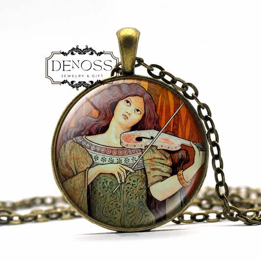 Art Nouveau Violinist Necklace,Paul Emile Berthon Jewelry