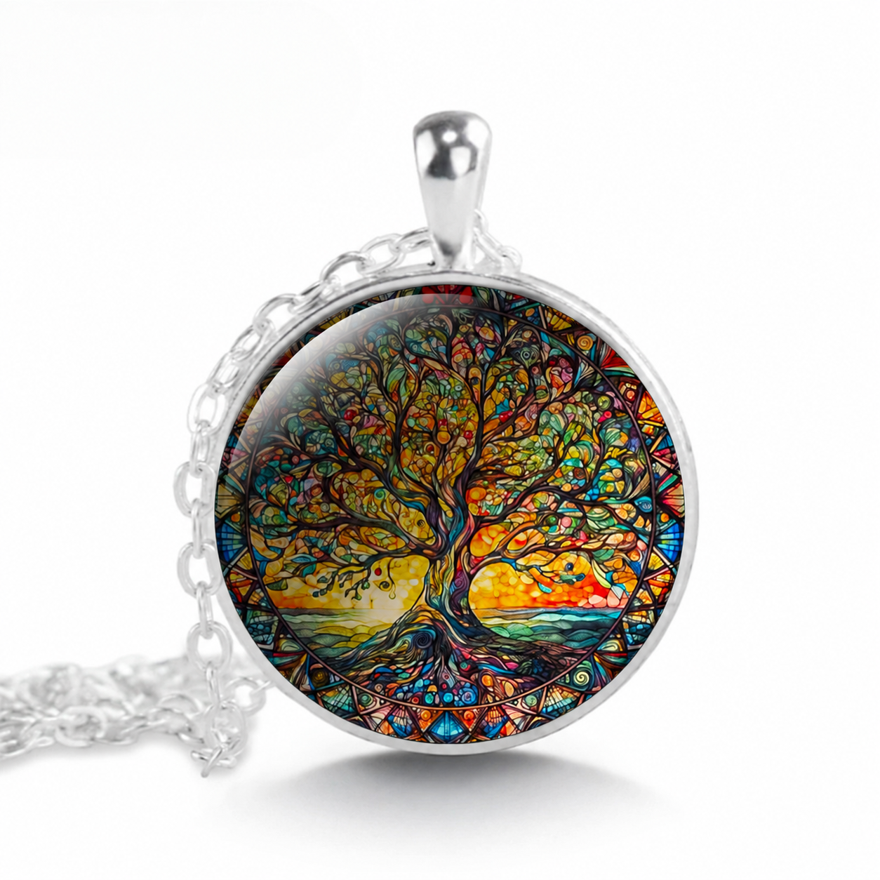 Colorful Tree of Life Pendant Necklace