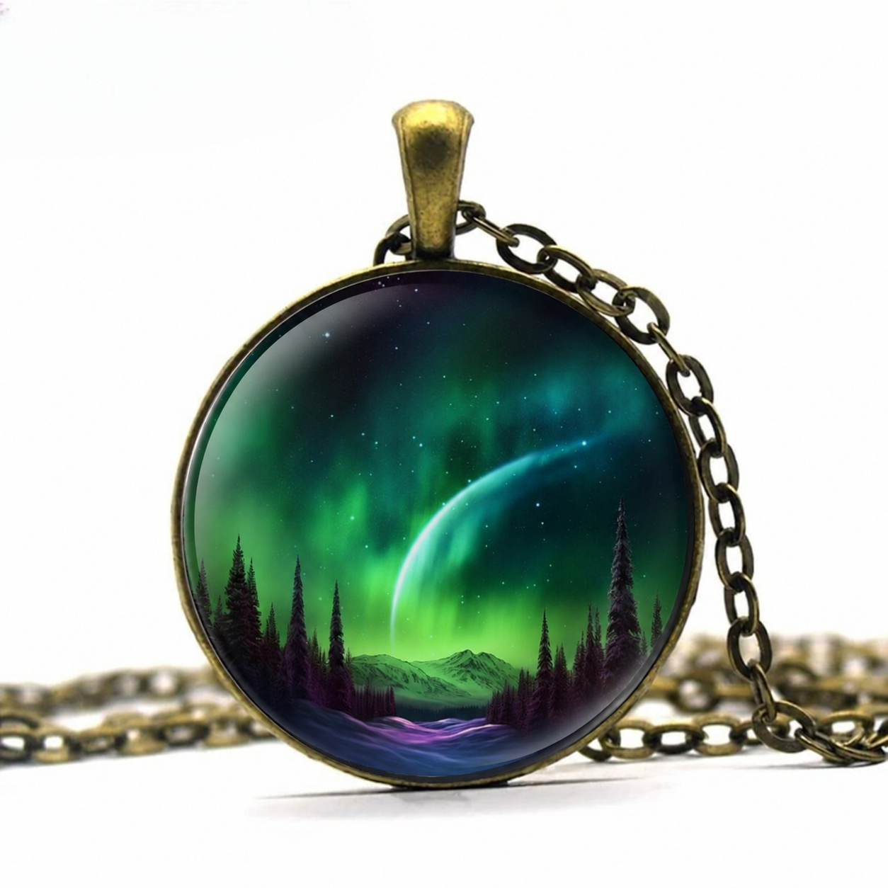Green Aurora Borealis Pendant Necklace,Green Northern Lights Necklace,Green Northern Light Jewel,Northern Sky Gift,Green Northern Gift