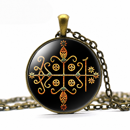 Papa Legba Veve,Voodoo Pentacle Pendant Necklace,Occult Shaman Jewelry