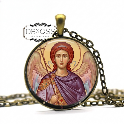 ARCHANGEL URIEL Golden Rhinestone Necklace, Archangel,Light of God,Angel of Wisdom,Angel of Insight,Angel of Divine Illumination