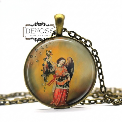 Barachiel the Archangel Christian Pendant Cabochon Necklace,Religious Jewelry
