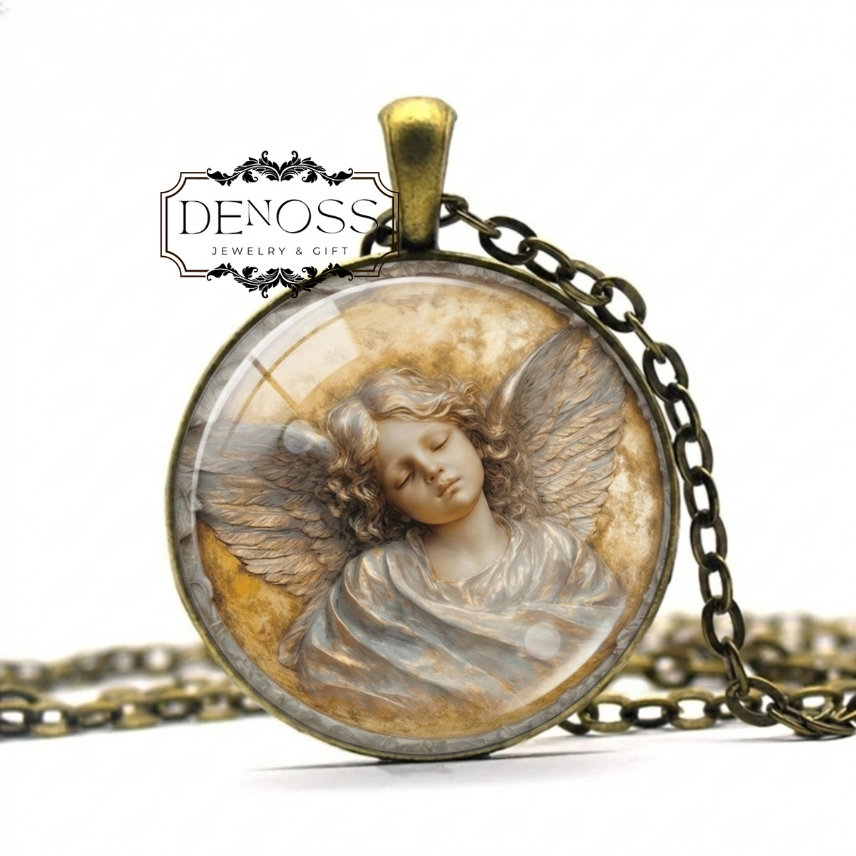 Gold Angel Wing Pendant Necklace,Personalized Religious Keepsake