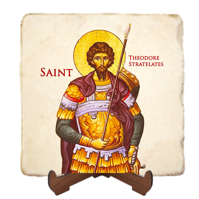 St.Theodore Stratelates Icon,Men Saints,Marble Icon,Handmade,Prayer gift,Christian Icon