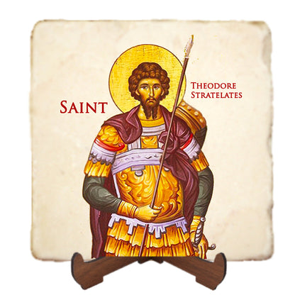 St.Theodore Stratelates Icon,Men Saints,Marble Icon,Handmade,Prayer gift,Christian Icon