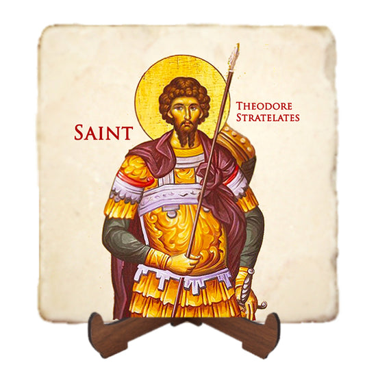 St.Theodore Stratelates Icon,Men Saints,Marble Icon,Handmade,Prayer gift,Christian Icon