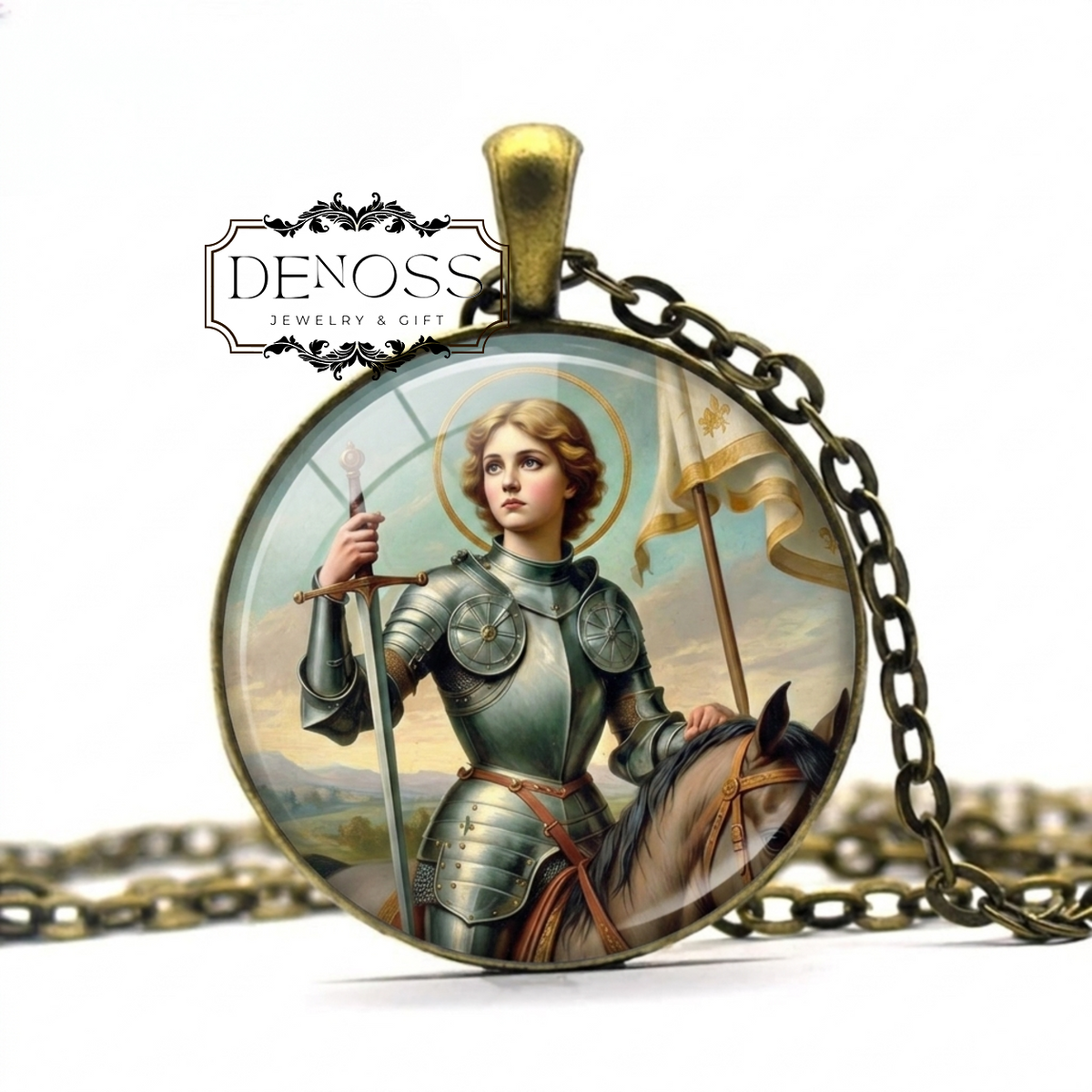 JOAN OF ARC Pendant Necklace,Patron Saint of Soldiers,Patron Saint of France,Patron Saint for Those Who Fight for Justice
