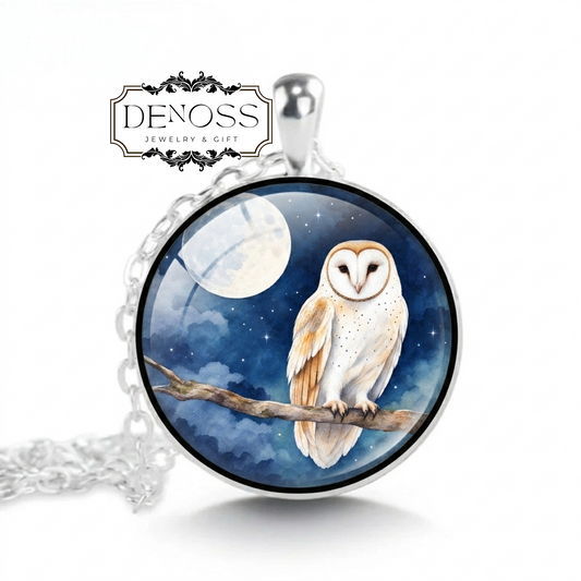 Owl Necklace,Barred Owl Jewelry,Bird Moon
