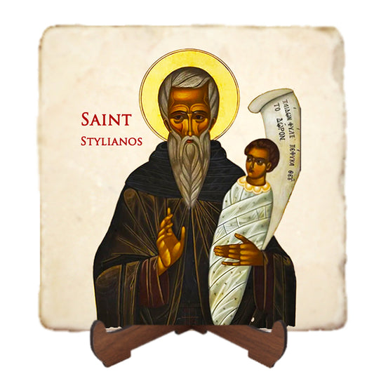 St.Stylianos Icon,Protector of Children and Orphans,Men Saints,Marble Icon,Handmade,Prayer gift,Christian Icon