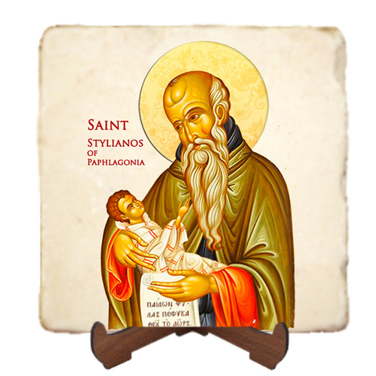 St.Stylianos of Paphlagonia Icon,Men Saints,Marble Icon,Handmade,Prayer gift,Christian Icon