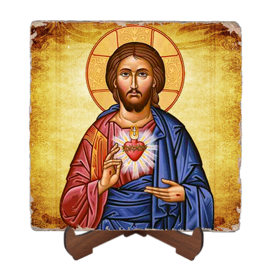 Sacred Heart Icon,Marble Icon,Handmade,Baptism gift,Christian Icon