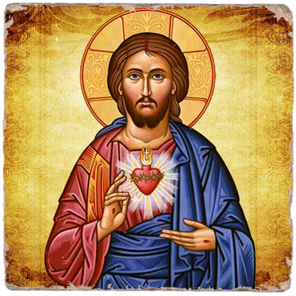 Sacred Heart Icon,Marble Icon,Handmade,Baptism gift,Christian Icon