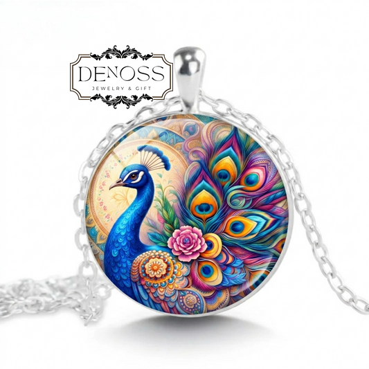 Peacock Necklace,Stained Glass Peacock Jewelry, Bird Necklace