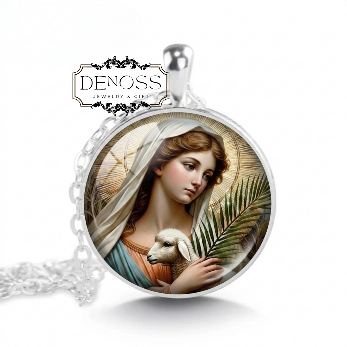 SAINT AGNES of ROME Pendant Necklace,Patron Saint of Engaged couples,Patron Saint of Victims of sexual abuse,Patron Saint of Gardeners