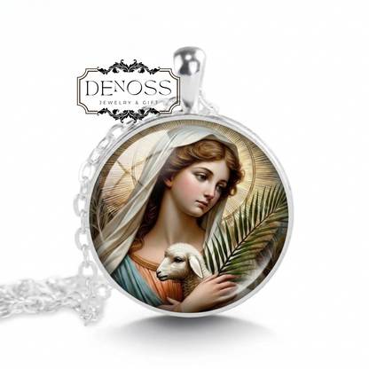 SAINT AGNES of ROME Pendant Necklace,Patron Saint of Engaged couples,Patron Saint of Victims of sexual abuse,Patron Saint of Gardeners