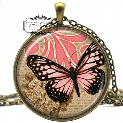 Pink Monarch Pendant Necklace,Butterfly Pendant Necklace