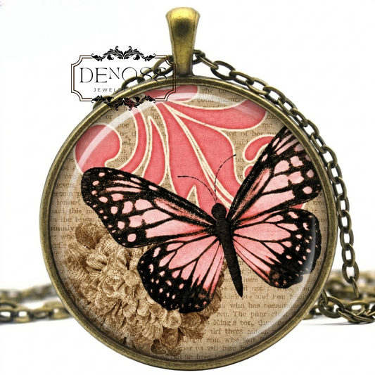 Pink Monarch Pendant Necklace,Butterfly Pendant Necklace