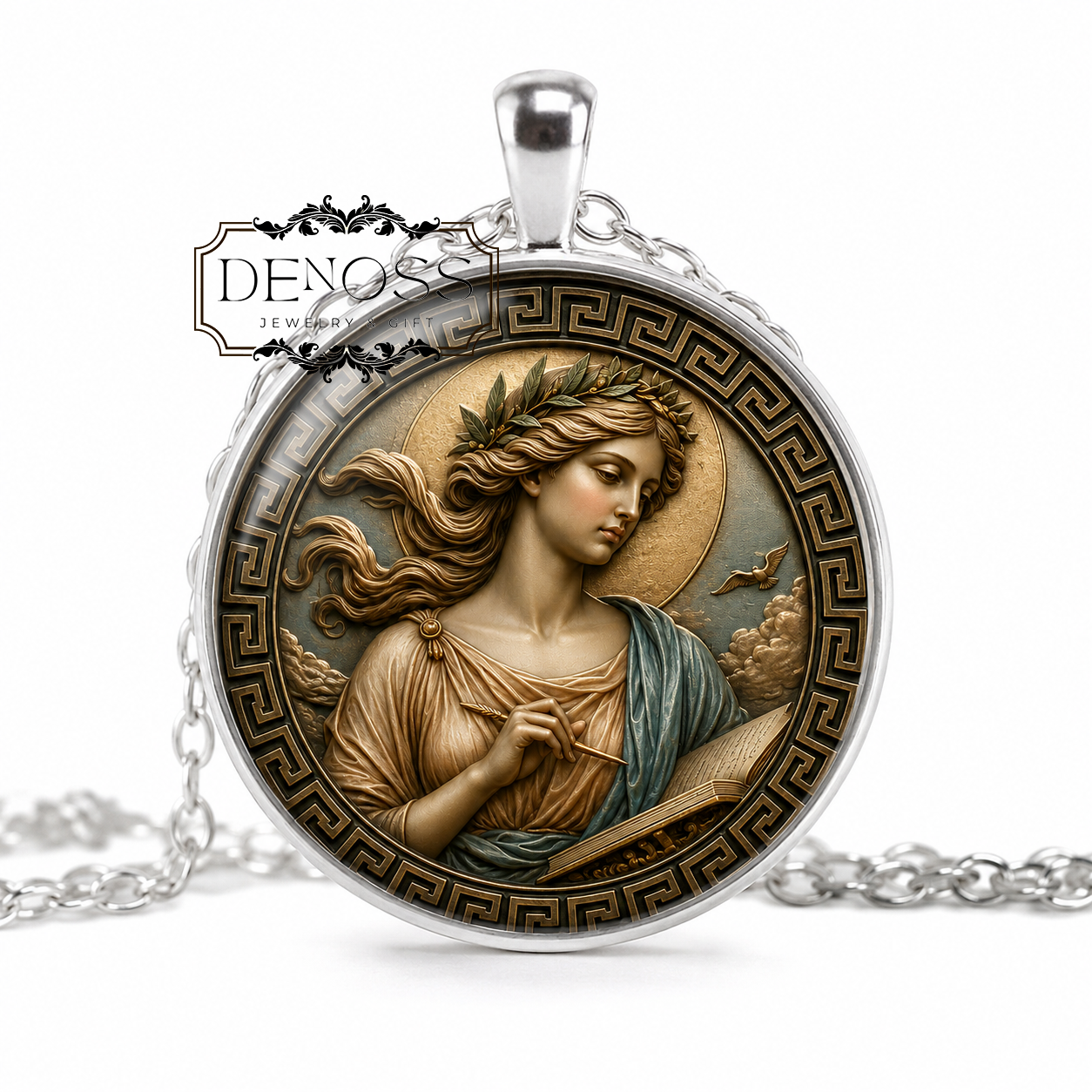 CALLIOPE Necklace,Goddess of Epic Poetry, Goddess of Eloquence,Muse,Inspirational Goddess,Mythology,Greek,Glass Pendant