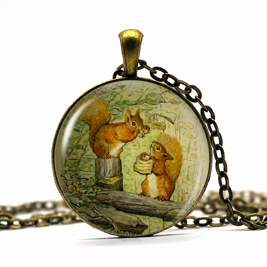 Squirrel Nutkin necklace,Beatrix Potter art gift, woodland animal jewelry,squirrel jewelry nature art gift