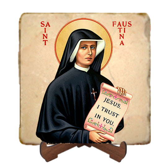 St.Faustina Icon,Women Saint,Marble Icon,Handmade,Prayer gift,Christian Icon