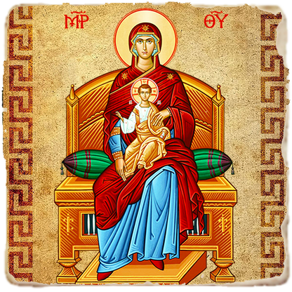 Virgin Enthroned Icon,Marble Icon,Handmade,Baptism gift,Christian Icon