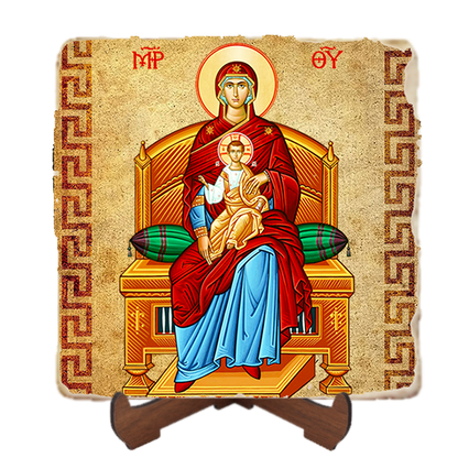 Virgin Enthroned Icon,Marble Icon,Handmade,Baptism gift,Christian Icon