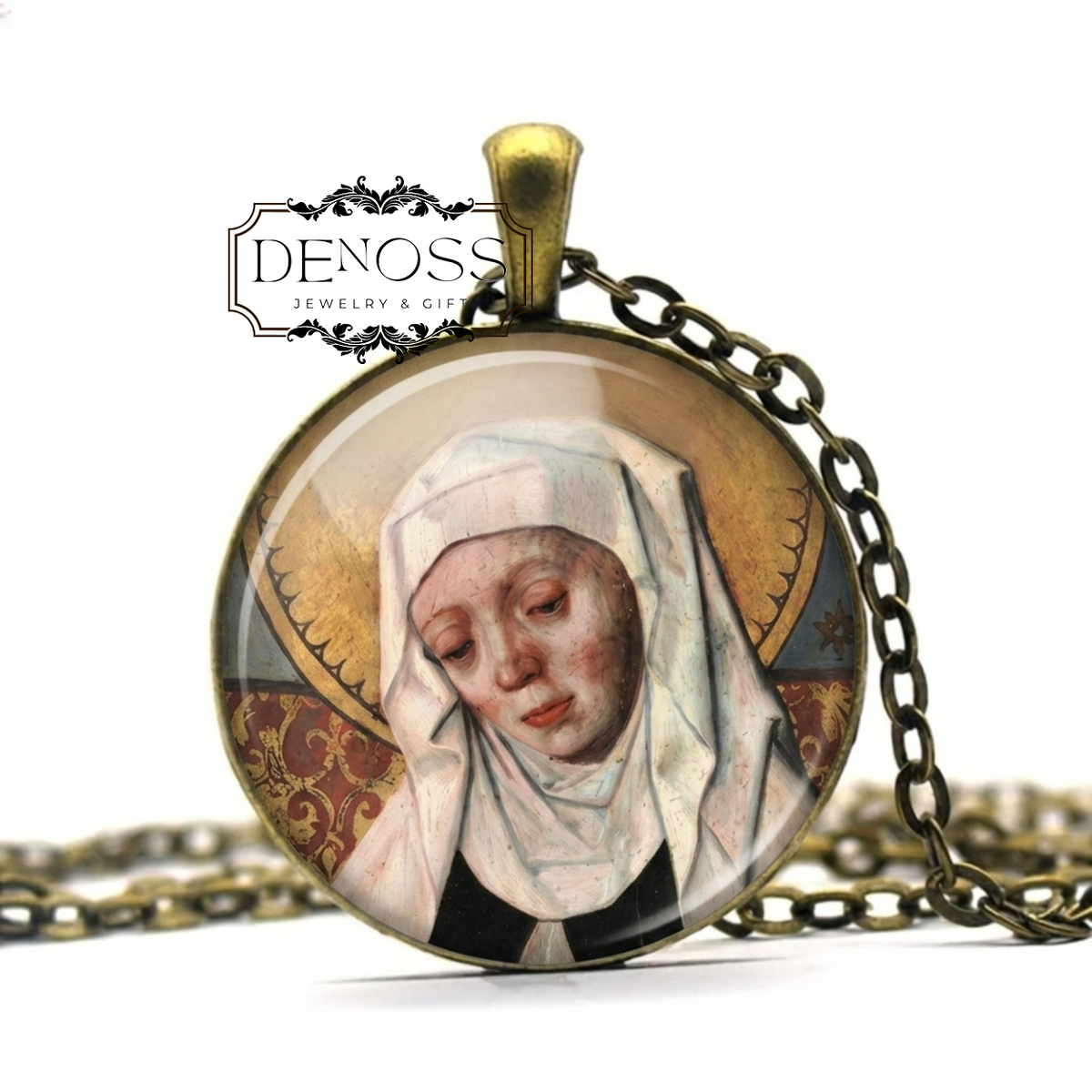 Saint BRIDGET of Sweden Catholic Necklace.Patron Saint Pendant,Religious Christian Medal,Catholic Pendant