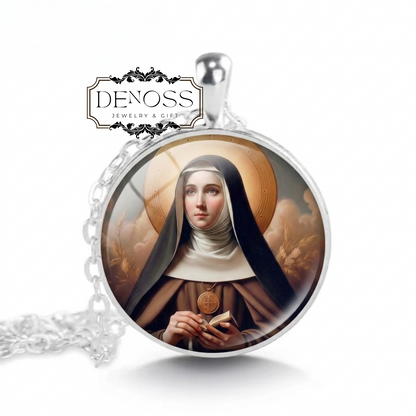 SAINT BRIDGET of SWEDEN Pendant Necklace,Visionary & Patron Saint of Europe and Sweden,Patron Saint of Widows