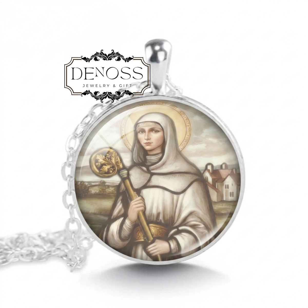 Saint Brigid of Kildare Necklace,Medal Religious Christian Pendant