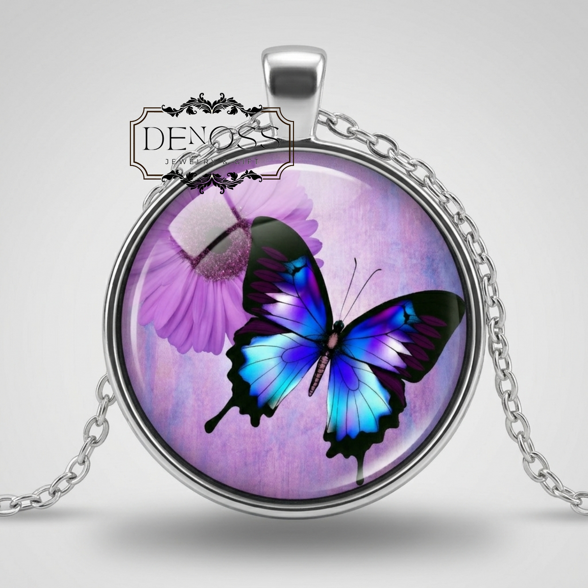 Pretty Purple Butterfly Pendant Necklace