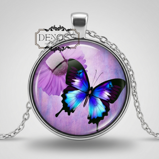 Pretty Purple Butterfly Pendant Necklace