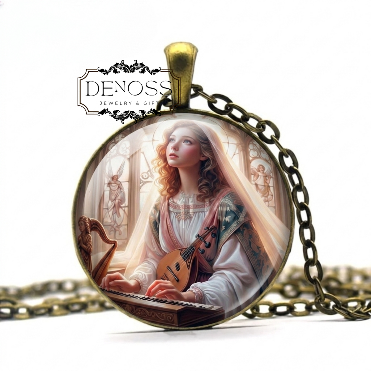 SAINT CECILIA Pendant Necklace,Patron Saint of Music & Musicians Devotion,Purity,Spiritual Power of Music