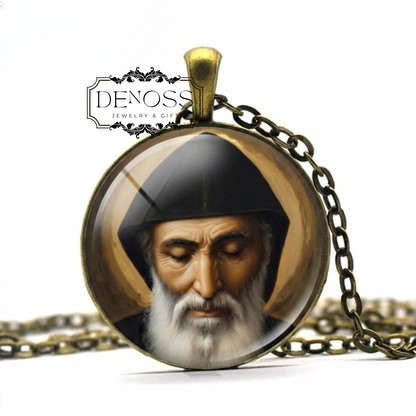 Saint Charbel Pendant Necklace,Religious Devotional Christian Medal Patron Pendant