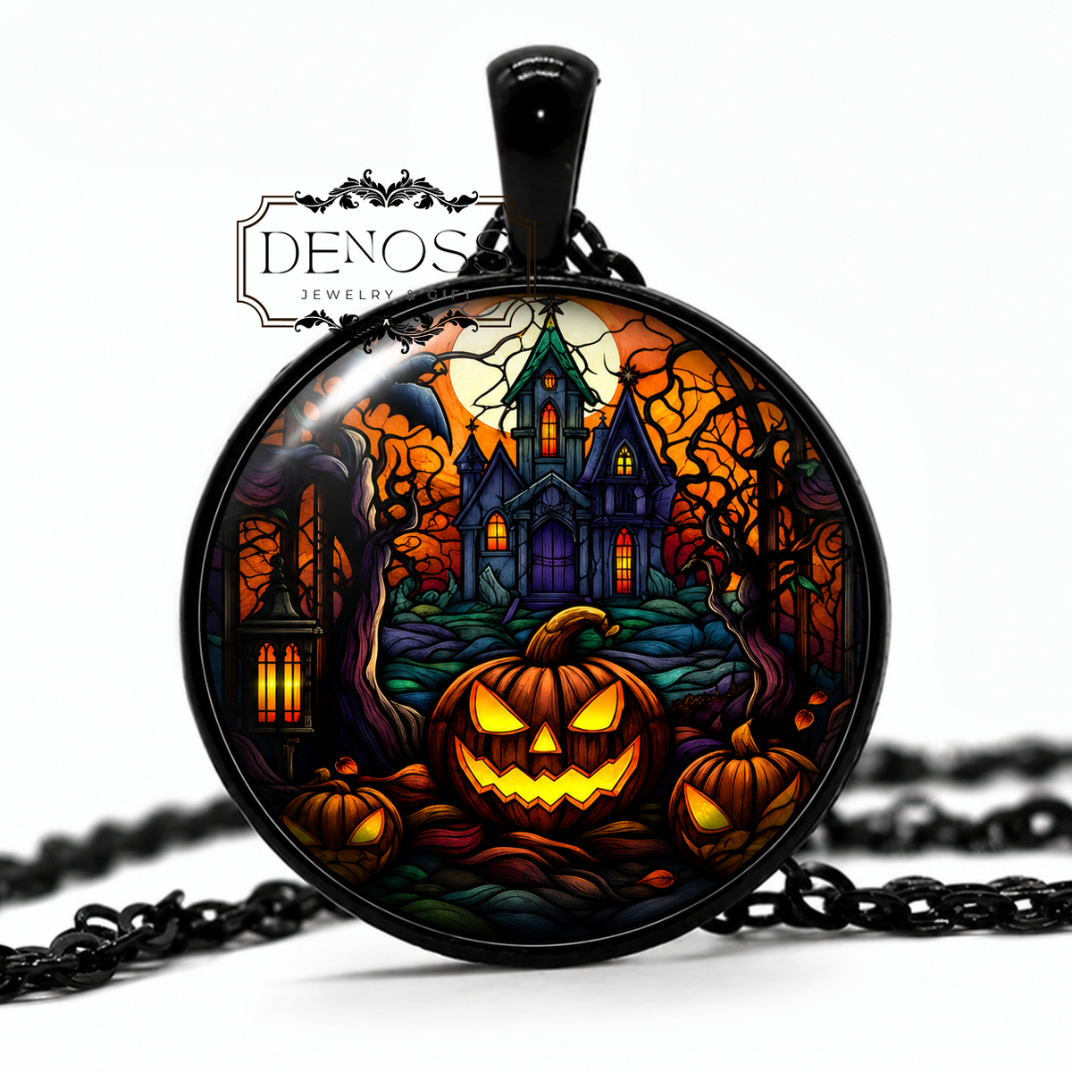 Pumpkin Pendant Necklace,Spooky Halloween Jewelry