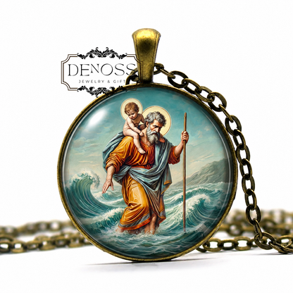 SAINT CHRISTOPHER Pendant Necklace,Patron Saint of Travelers,Patron Saint of Drivers,Patron Saint of Sailors,Protector against Sudden Death