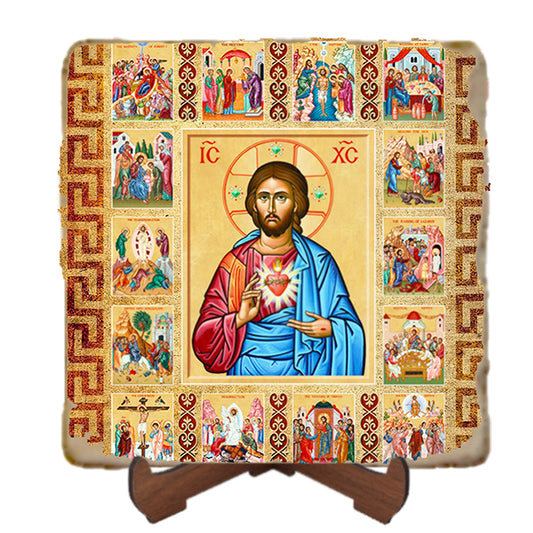 Life of Christ Icon - Sacred Heart Icon,Marble Icon,Handmade,Prayer gift,Christian Icon