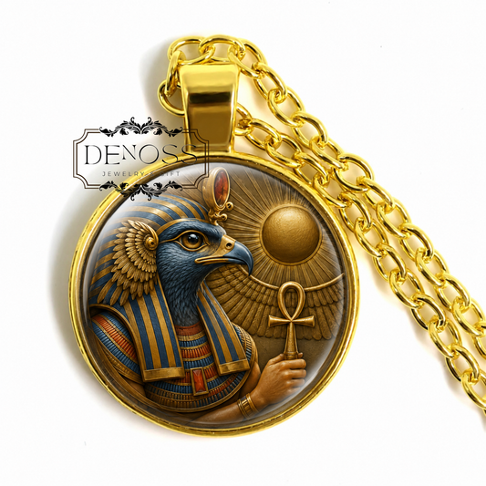 RA Necklace,God,Sun God,Creator,King of the Gods,Patron of the Pharaoh,Egyptian,Ancient,Glass Pendant - Denoss