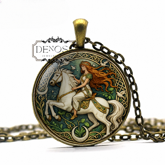 RHIANNON Necklace,Celtic Goddess Pendant,Mythology Jewelry,Horse Goddess Art Necklace,Celtic Myth Gift - Denoss