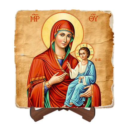 Virgin Mary Directress Icon,Marble Icon,Handmade,Baptism gift,Christian Icon