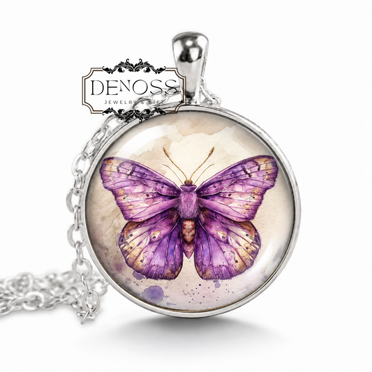 Purple Butterfly Pendant Necklace,Art Jewelry Gift
