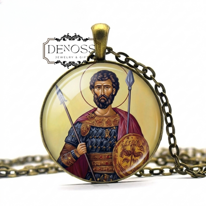 Saint Efstathios Eustathius Pendant Necklace,Christian Martyr Religious Devotional Medal
