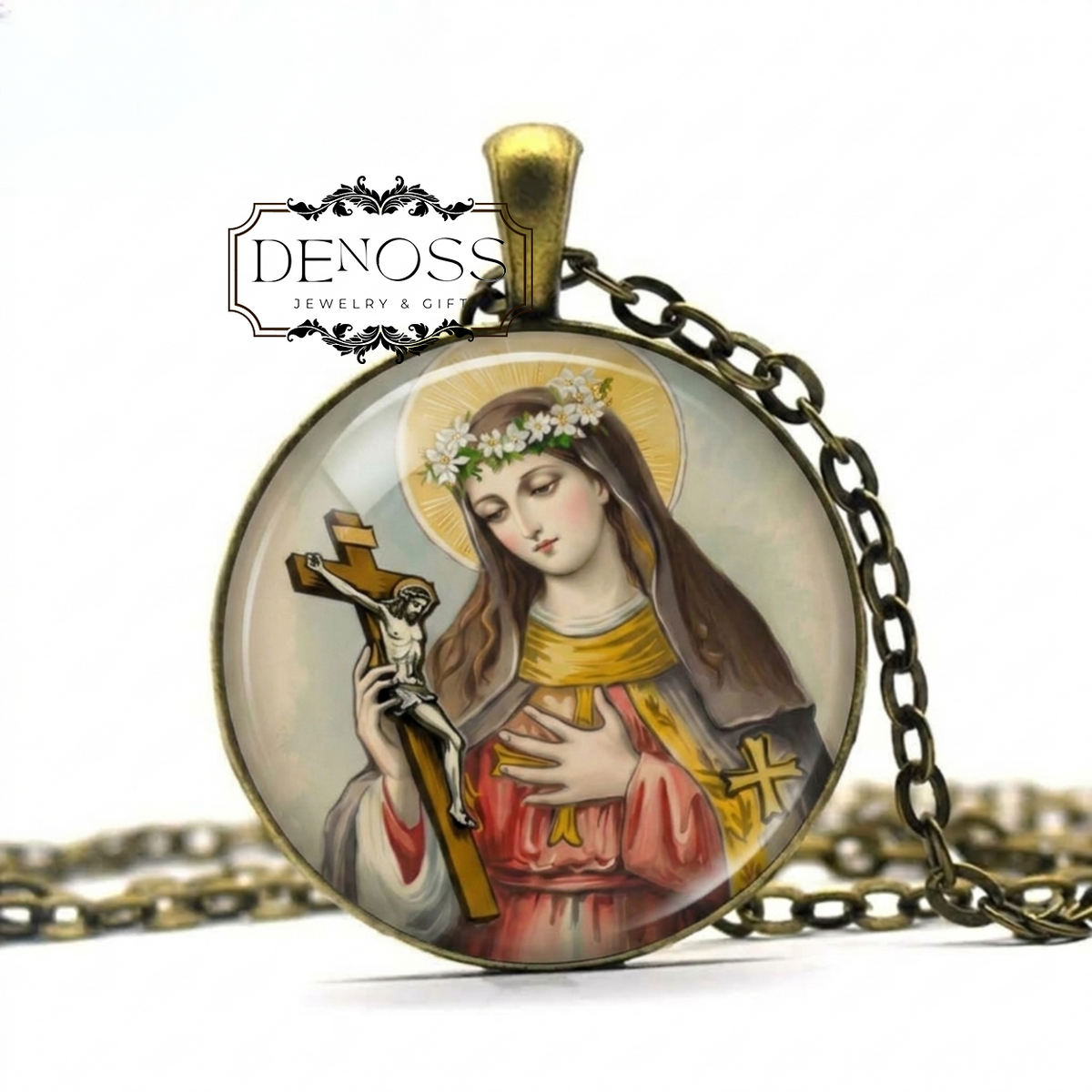 Saint Flora Pendant Necklace,Religious Devotional Christian Medal,Patron Pendant