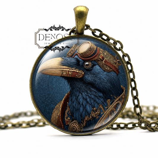 Raven Necklace,Delft blue Raven Art,Bird Jewelry Gift