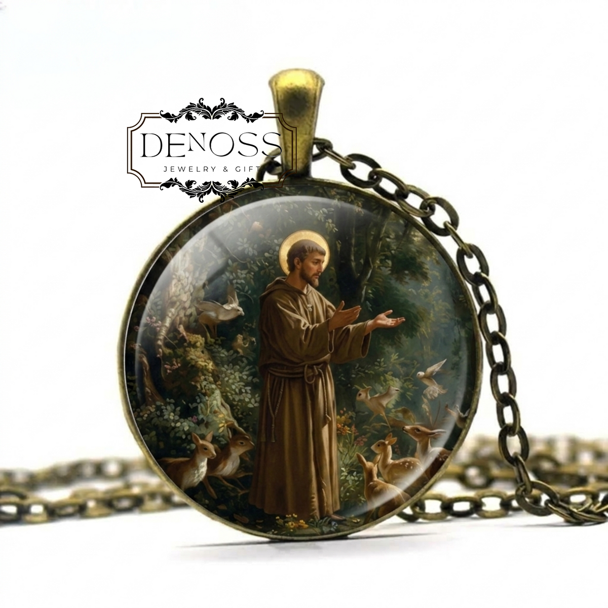 Saint Francis Of Assisi Pendant Necklace,Religious Devotional Christian Medal