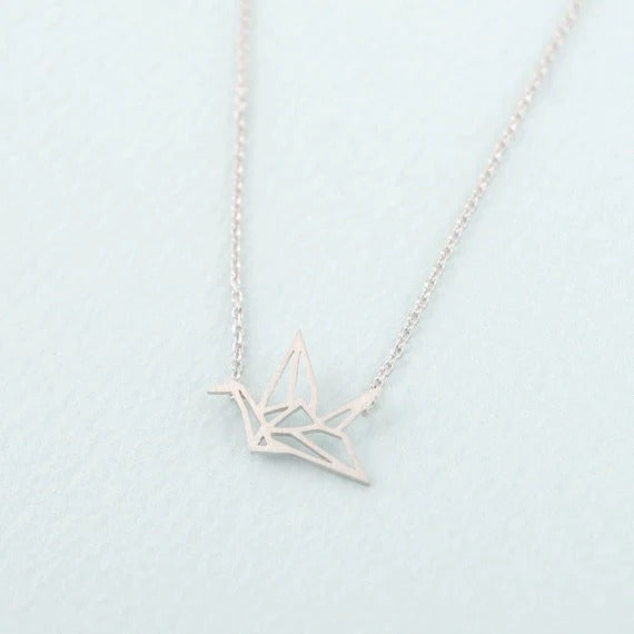 Origami Crane silver Necklace