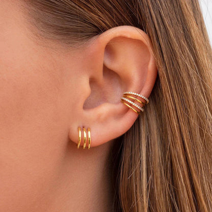 Dainty Triple Band Huggie Hoop Earrings