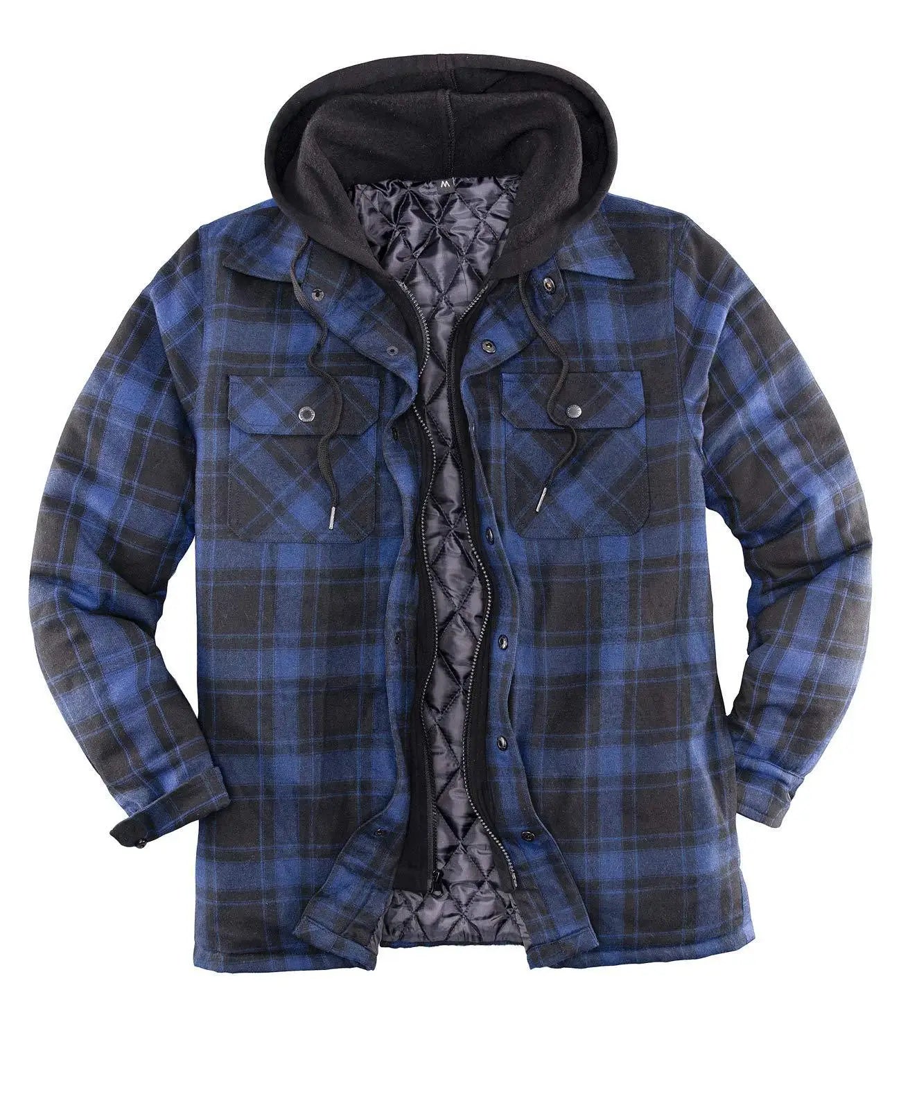 Men's Navy Blue Coat with Removable Hood - Denoss