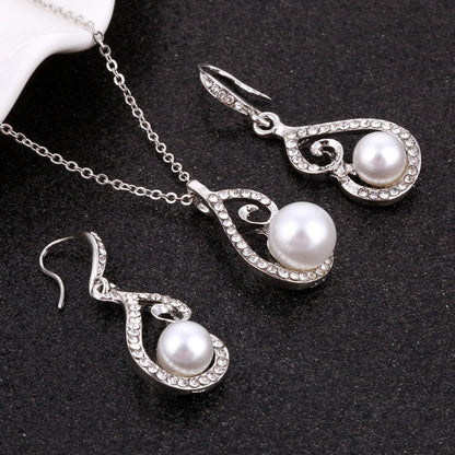 Silver white simulated pearl romantic design womens jewelry set