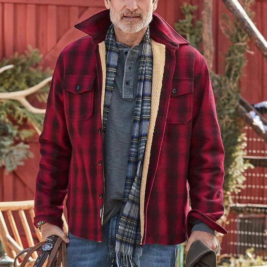 Red Plaid Woolen Coat - Denoss