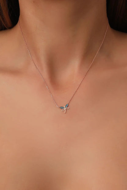 925 Sterling Silver Turquoise Stone Minimalist Dragonfly Chain Necklace